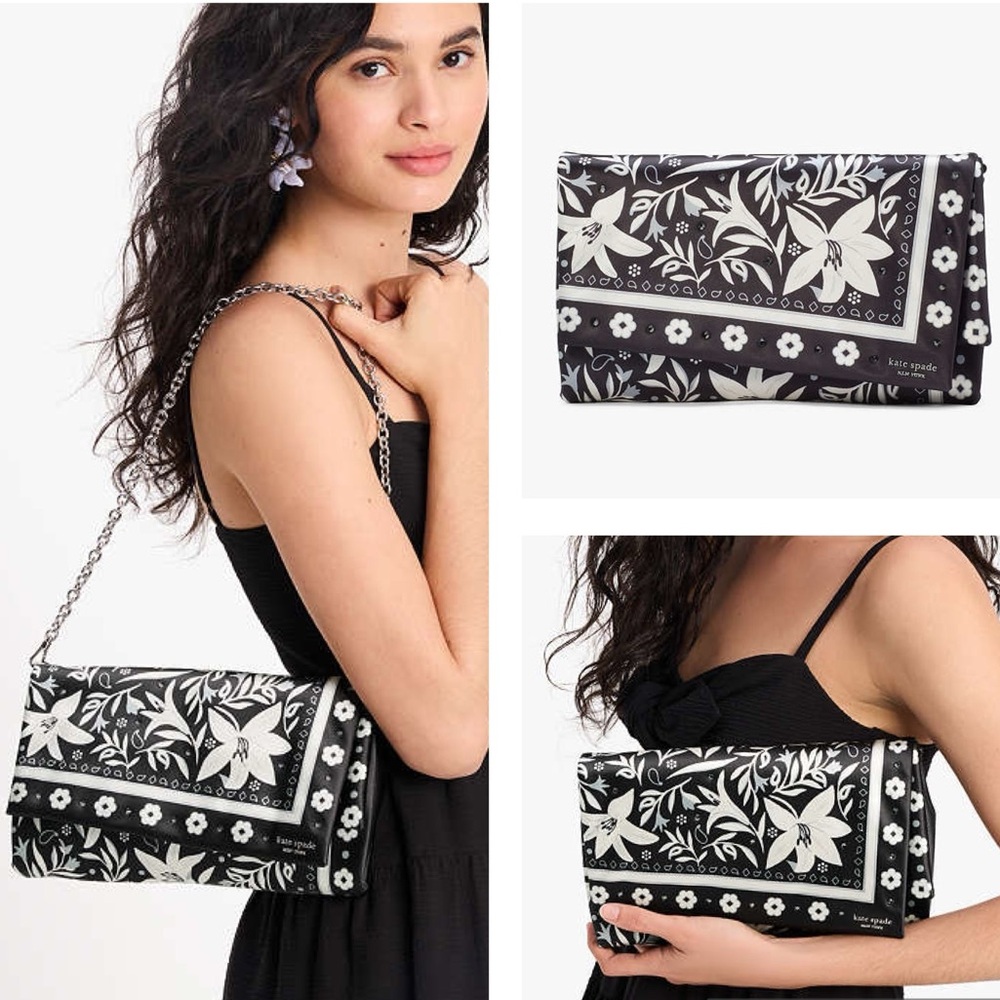 kate spade NWT $298 MSRP Fold Bandana Tropical Floral Printed Clutch